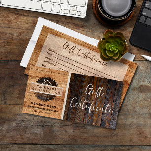 Rustic Wood Tone Contractor Logo Gift Certificate