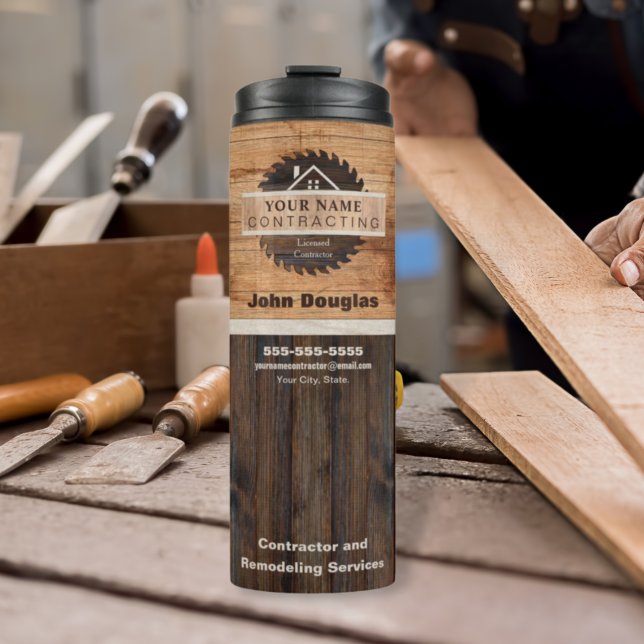 Rustic Wood Tone Contractor Logo Thermal Tumbler (Creator Uploaded)