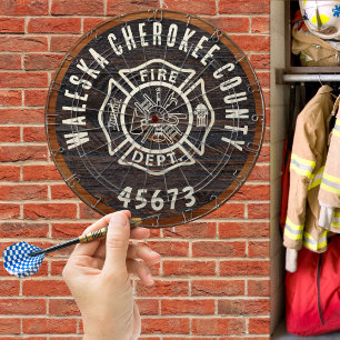 Rustic Wood tone fireman emblem Dartboard