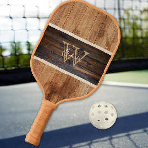 Rustic Wood Tone Horizontal Stripe Pickleball Paddle