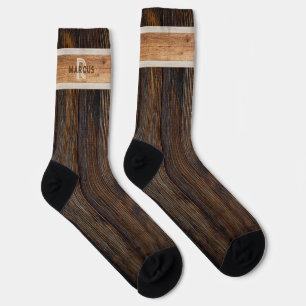 Rustic Wood Tone Monogram Brown and Tan Socks