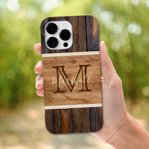 Rustic Wood Tone Monogram Case-Mate iPhone 14 Pro Max Case