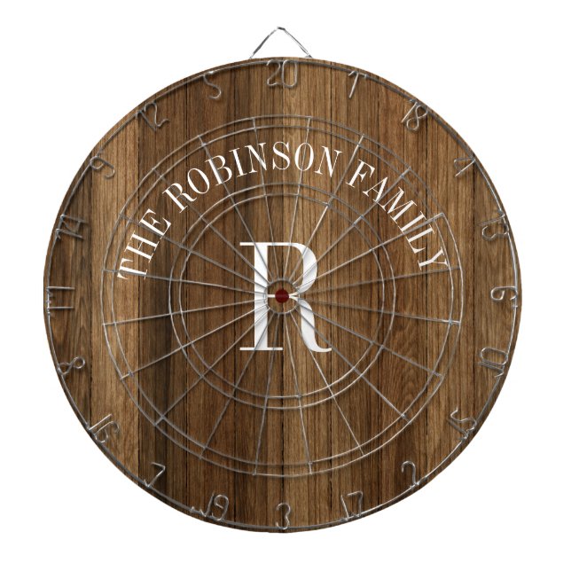 Rustic Wood Tone Monogram  Dartboard (Front)