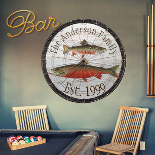 Rustic Wood tone Monogram Fly Fishing Brook Trout Dartboard