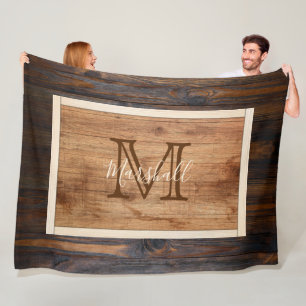 Rustic Wood Tone Monogram Rectangle Fleece Blanket
