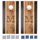 Rustic Wood Tone Monogram Stripe Design