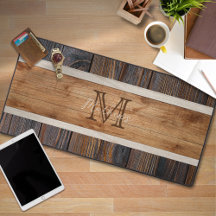 Rustic Wood Tone Monogram Stripe