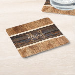 Rustic Wood Tone Monogram Stripe Square Paper Coaster<br><div class="desc">Wrap your drink in a classic look of wood tones with the Rustic Wood Tone Monogram Stripe coaster.
Personalise with your Monogram and name.</div>