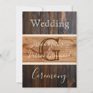 Rustic Wood Tone Monogram Wedding Invitation