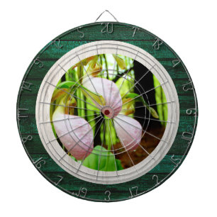 Rustic Wood Tone Pink Lady Slipper Wild Orchid Dartboard