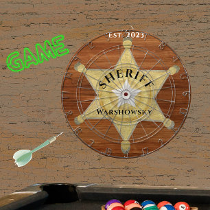 Rustic Wood tone Sheriff Badge Star, Browns Wood Dartboard