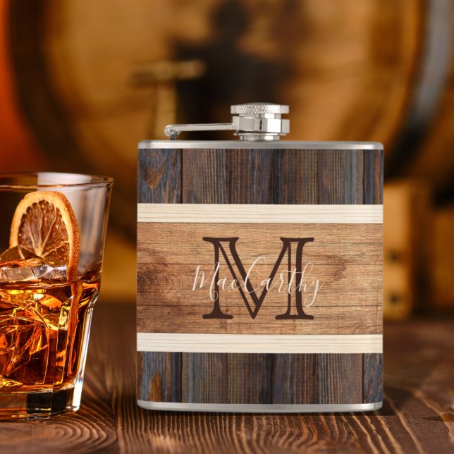 Rustic Wood Tone Stripe Brown Hip Flask (Creator Uploaded)
