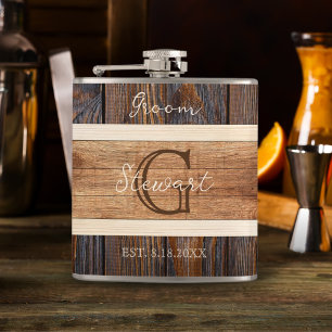 Rustic Wood Tone Wedding Groom Hip Flask