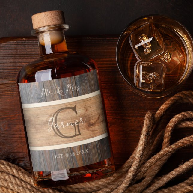  Rustic Wood Tone Wedding Liquor Bottle Label Set (Creator Uploaded)