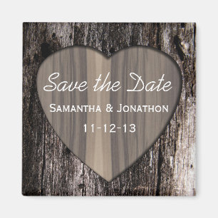 Rustic Wood Tree Bark Heart Wedding Save the Date Magnet