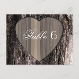 Rustic Wood Tree Bark Heart Wedding Table Number 6 Postcard