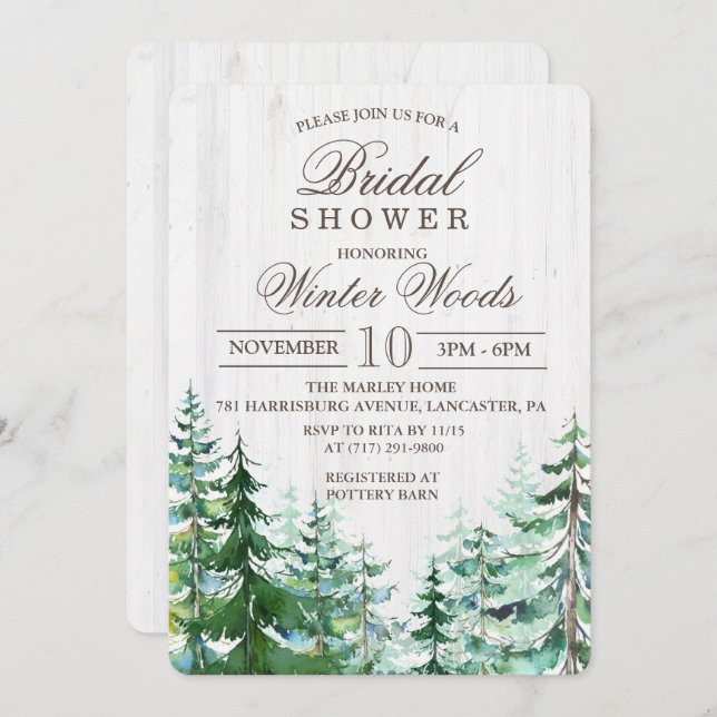 Rustic Wood Tree Bridal Shower Invitation (Front/Back)
