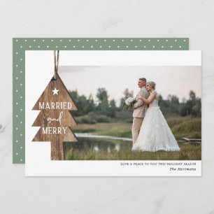 Rustic Wood Tree Ornament Married Christmas Photo Holiday Card
