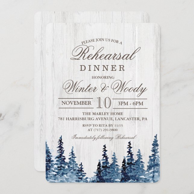 Rustic Wood Tree Rehearsal Dinner Invitation (Front/Back)