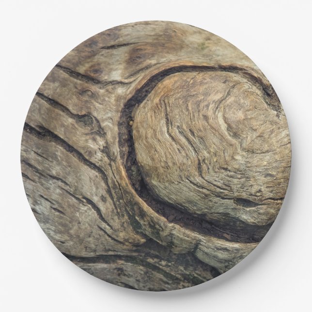Rustic Wood Tree Ring Disposable Paper Plates (Front)