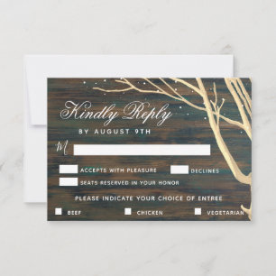 Rustic Wood Tree Wedding Menu Choice RSVP Card