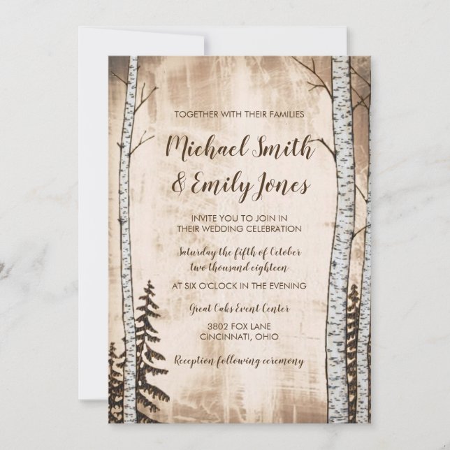 Rustic Wood & Trees Wedding Invitations (Front)
