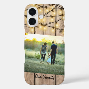 Rustic Wood Trendy Family Photo Lights Custom  iPhone 16 Case