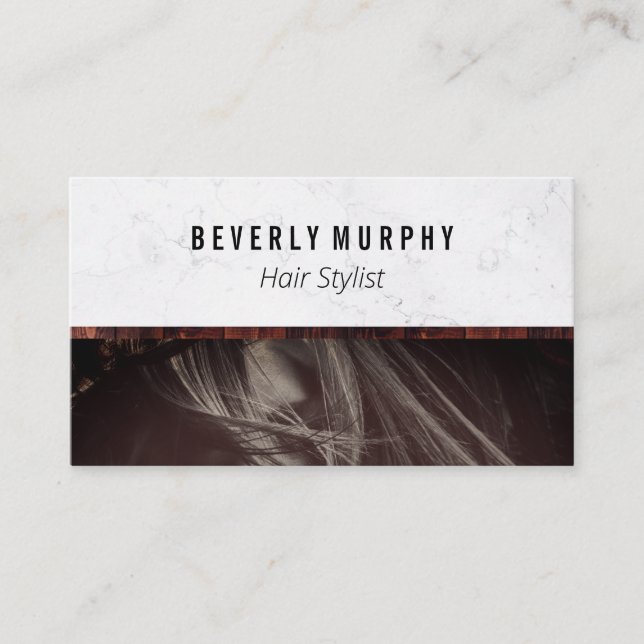 Rustic Wood Trim | Hair Stylist | Marble Modern Loyalty Card (Front)