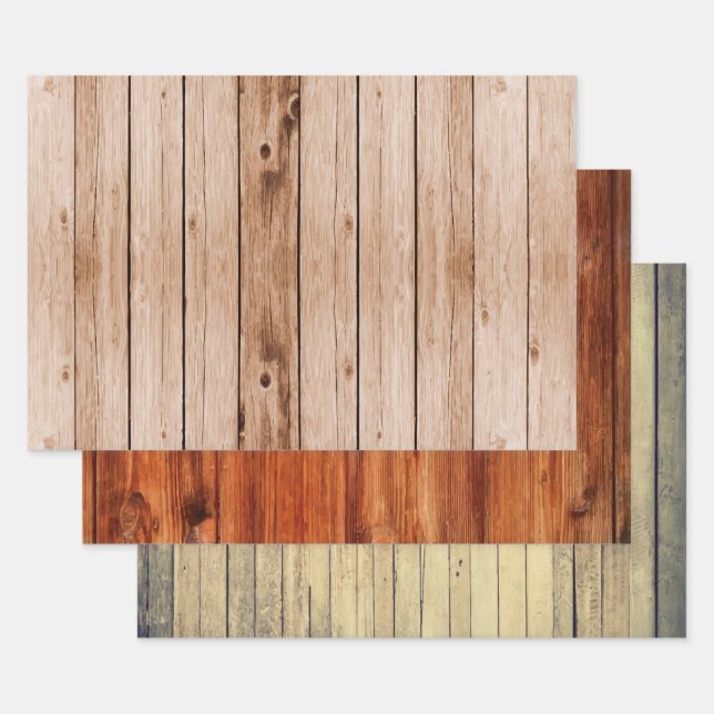 Rustic Wood Trio Wrapping Paper Sheet (Set)