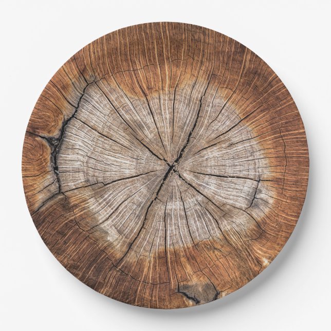 Rustic Wood Trunk Disposable Paper Plates (Front)