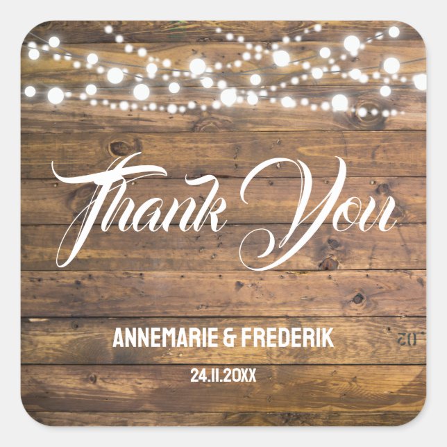 Rustic Wood Twinkle Lights Square Sticker (Front)