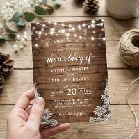 Rustic Wood Twinkle String Lights Lace Wedding