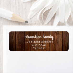Rustic wood typography family name return address return address label