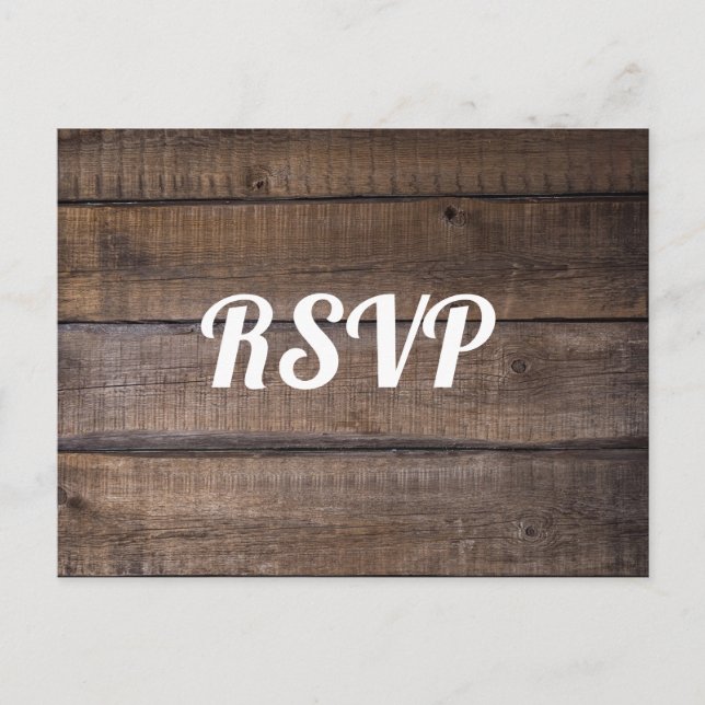 Rustic Wood Typography RSVP Postcard (Front)