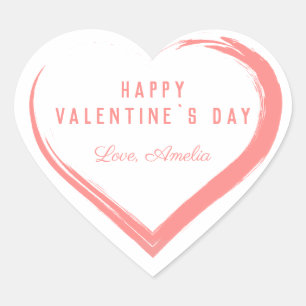 Rustic Wood Valentine`s Day Pink Heart with Name Heart Sticker