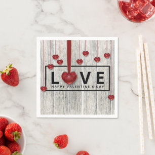 Rustic Wood Valentine's Day LOVE Modern Red Hearts Napkin