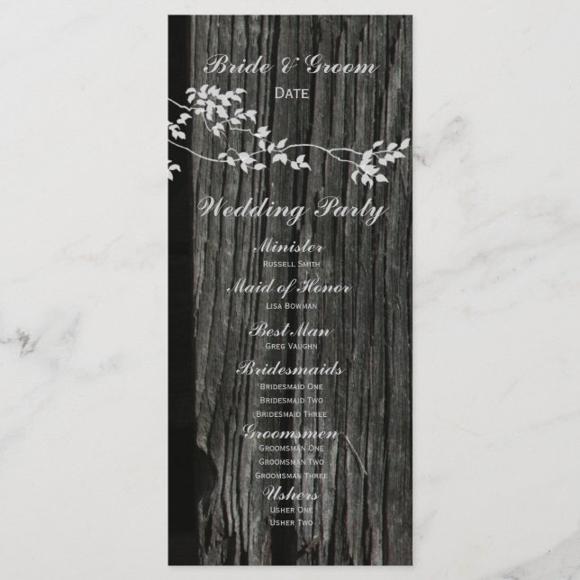 Rustic Wood Vintage Birds Wedding Program (Front)
