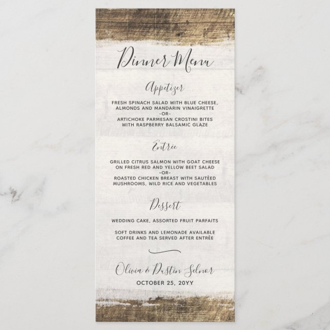 Rustic Wood Vintage Country Custom Wedding Menu (Front)