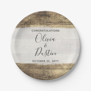 Rustic Wood Vintage Country Farmhouse Wedding Paper Plate