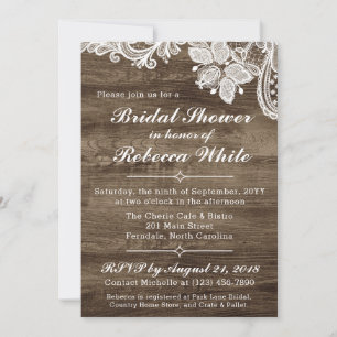 Rustic Wood & Vintage Lace Bridal Shower Invite