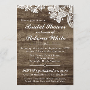 Rustic Wood & Vintage Lace Bridal Shower Invite