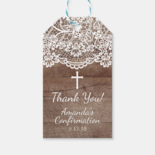 Rustic Wood Vintage Lace Confirmation Gift Tag