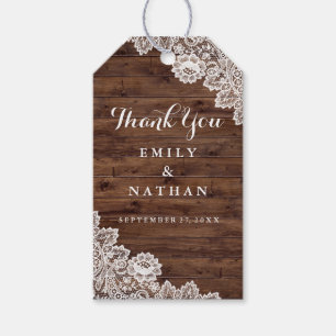 Rustic Wood Vintage Lace Favour Thank You Gift Tag