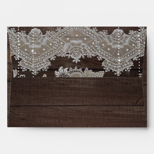 Rustic Wood & Vintage Lace & Lights Elegant Envelopes (Back (Top Flap))