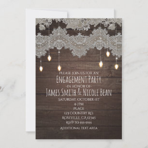 Rustic Wood & Vintage Lace & Lights Elegant Invitation