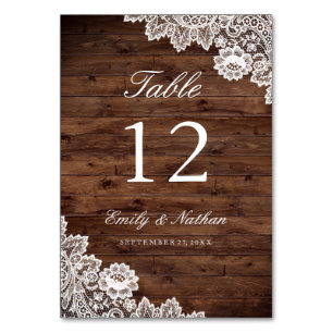 Rustic Wood Vintage Lace Table Number Cards
