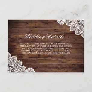 Rustic Wood Vintage Lace Wedding Details Invitation