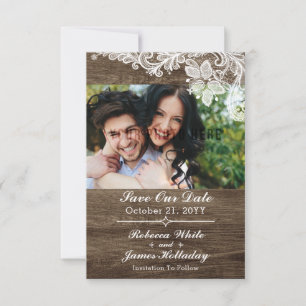 Rustic Wood & Vintage Lace Wedding Save The Date