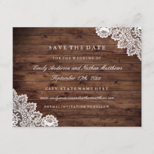 Rustic Wood Vintage Lace Wedding Save The Date