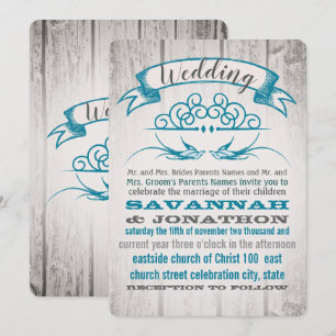 Rustic Wood Vintage Love bird Wedding Invitation